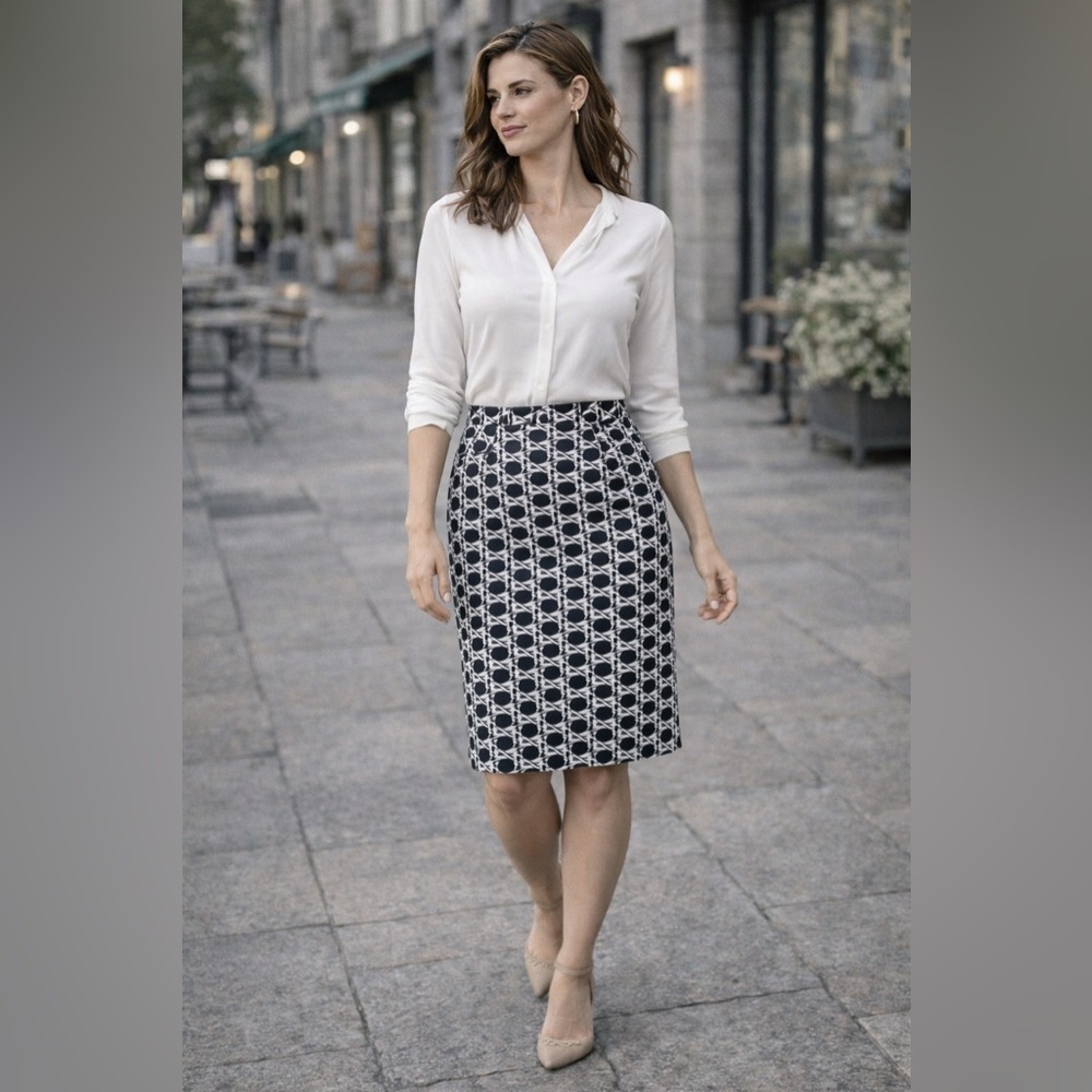Banana‎ Republic Navy White Geometric Pencil Skirt Size 6 Lined